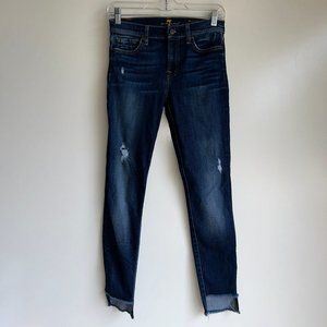 7 For All Mankind The Ankle Skinny Distressed Denim Step Hem Jeans Size 25